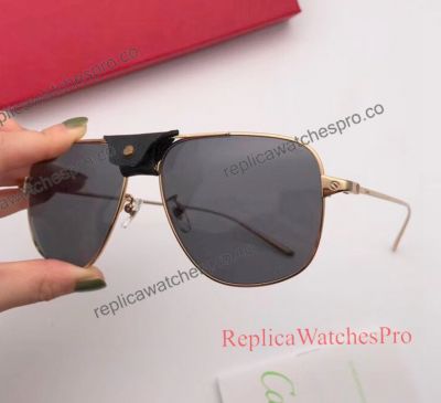 Hot Sale Cartier Santos Replica Black Lens Gold Frame Sunglasses 